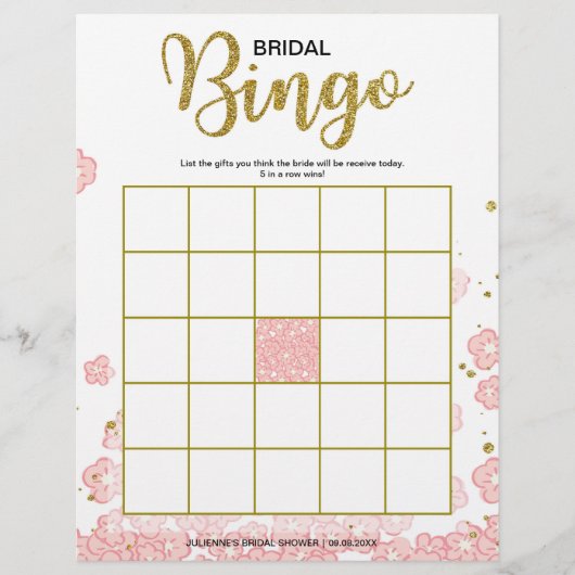 Betaalbare Bruidsbruiloft Bingo | Roze en goud Flyer (Voorkant)