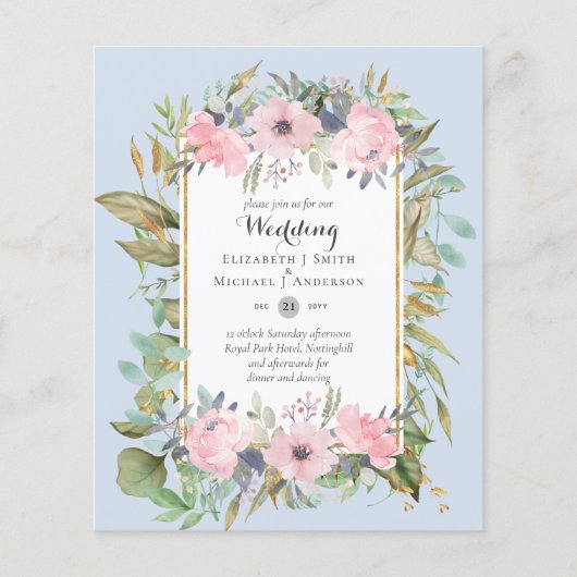 Betaalbare budget roze blos roze bloemen bruiloft flyer (Voorkant)