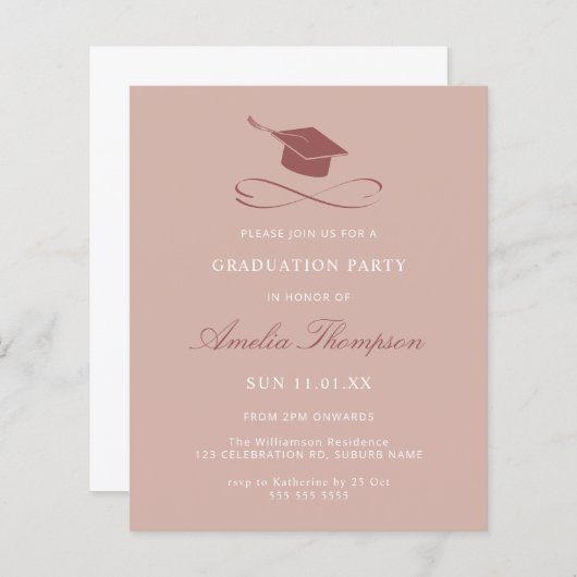 Betaalbare Chic Roze Afstudeerder Pet Uitnodiging (Voorkant / Achterkant)