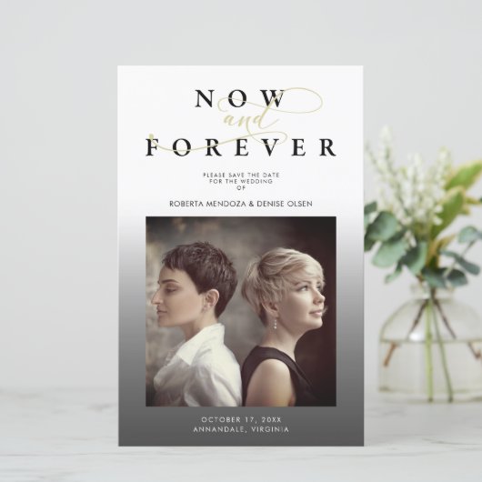 Betaalbare Elegantie Grijze Gradiënt Foto Bruiloft (Staand voorkant)