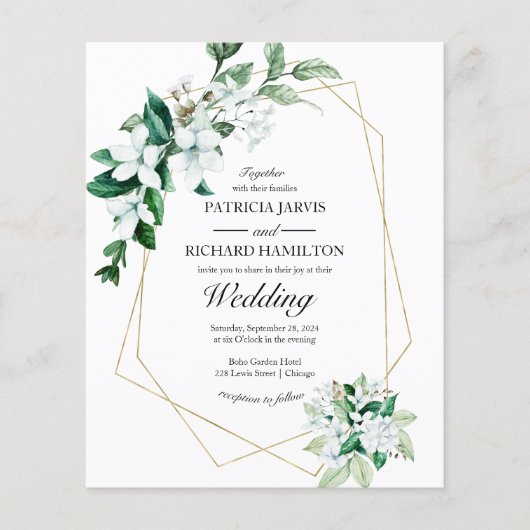 Betaalbare geometrische groen bruiloft uitnodiging (Voorkant)