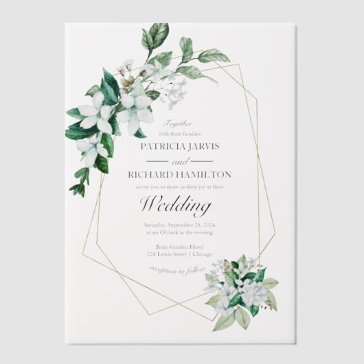 Betaalbare geometrische groene bruiloft vellum uitnodigingen (Voorkant)