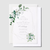 Betaalbare geometrische groene bruiloft vellum uitnodigingen (Offset)