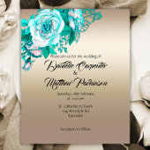 Betaalbare gouden en turkooizen rozen trouwkaart flyer