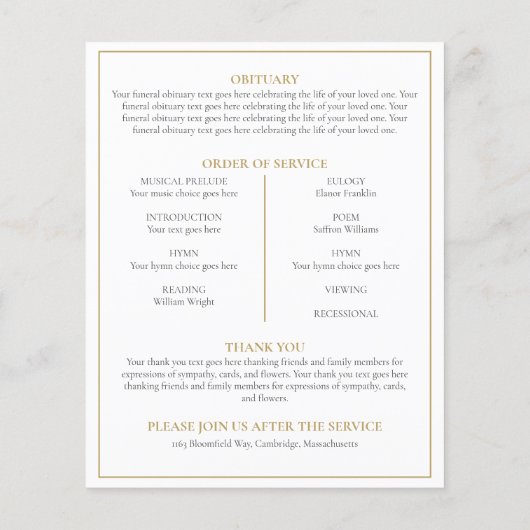 Betaalbare groene begrafenisvolgorde (Achterkant)