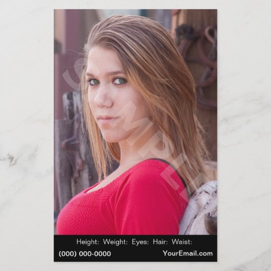 Betaalbare Headshot Model Comp Kaarten (Achterkant)