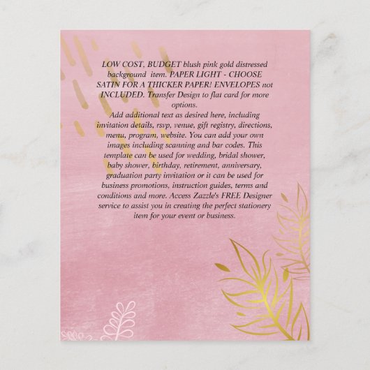 Betaalbare Roze Blush Roze Bloemige Trouwbudget Flyer (Achterkant)