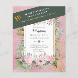 Betaalbare Roze Blush Roze Bloemige Trouwbudget Flyer