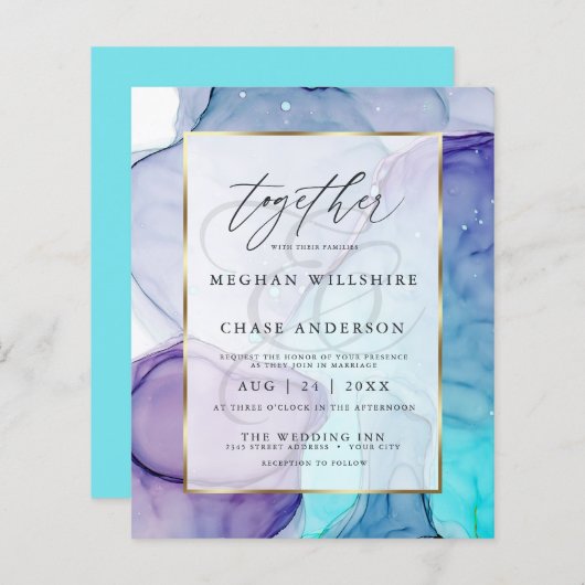 Betaalbare Trouw Chic Aqua Paars Abstracte Inkt (Voorkant / Achterkant)