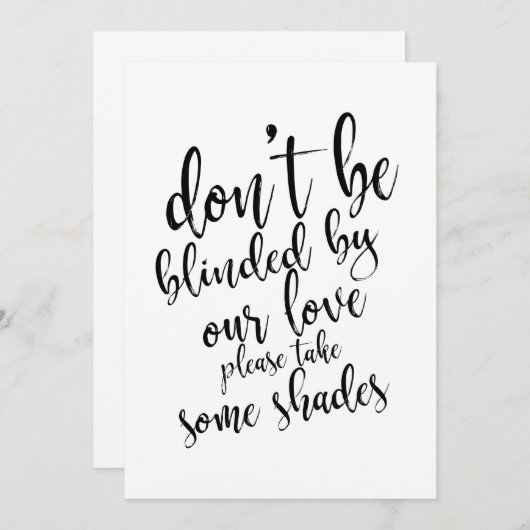 Betaalbare trouwzonnebrillen als cadeautje bord kaart (Voorkant / Achterkant)