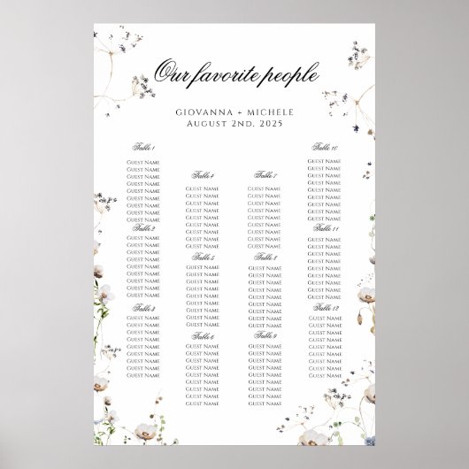 Betaalbare Wildflower Wedding Zitting Grafiek Post Poster (Voorkant)