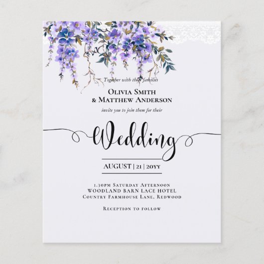 Betaalbare Wisteria Paarse Bloemenkant Bruiloft In (Voorkant)