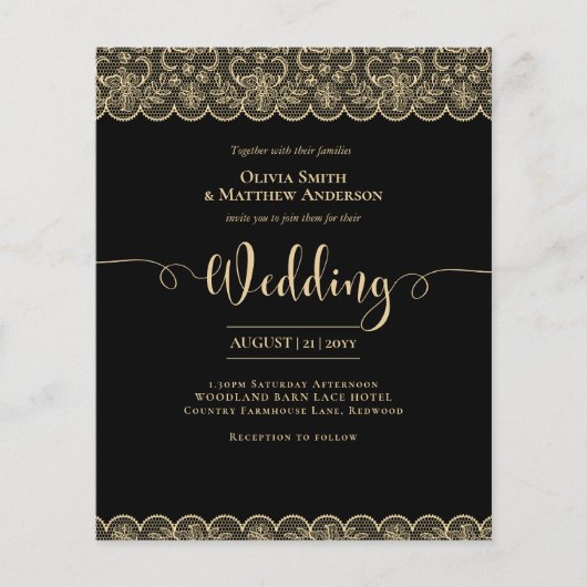 Betaalbare zwart gouden kant Elegante bruiloft (Voorkant)