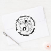 Betaald met Bedankt autoreparaties en -onderhoud Ronde Sticker (Envelop)