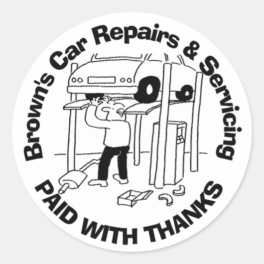 Betaald Met Dank Autoreparaties & Service Ronde Sticker (Voorkant)