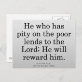 Betaald voor de Proverbs 19-17 van de Dienst Briefkaart (Voorkant / Achterkant)