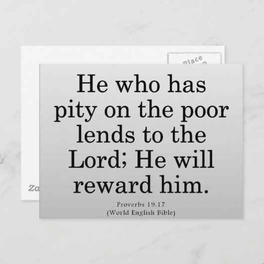 Betaald voor de Proverbs 19-17 van de Dienst Briefkaart (Voorkant / Achterkant)