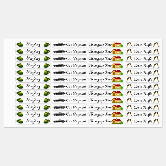 Betaaldag, autobetaling, hypotheek verschuldigd, d labels (Vel)