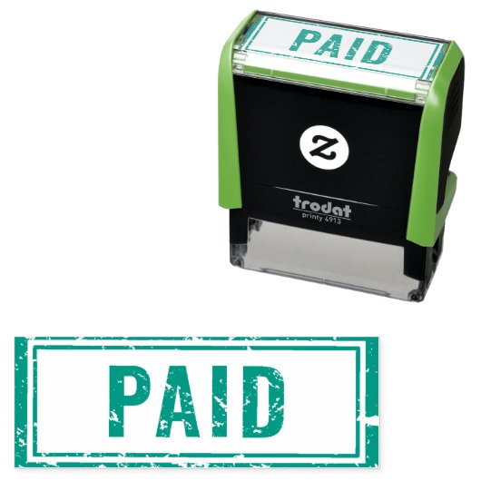 Betaalde Rubber Stamp in blauw Zelfinktende Stempel (In situ)