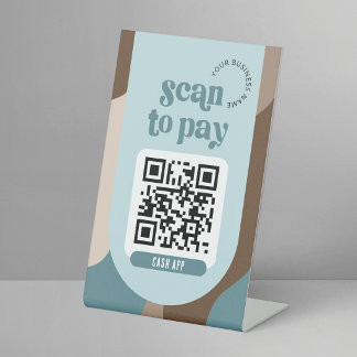 Betalings QR-code Bord Retro Neutraal Teal Beige Reclamebord Met Voetstuk