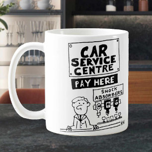 Betalingsbalie van autowerkplaats koffiemok