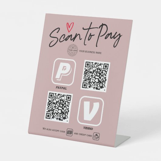 Betalingsopties voor QR-code Roze Moderne rendy Reclamebord Met Voetstuk (Voorkant)