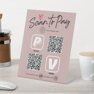 Betalingsopties voor QR-code Roze Moderne rendy Reclamebord Met Voetstuk