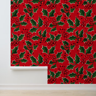 Betegelde kerst Holly patroon Behang