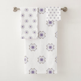 Betegelde Paarse en Gouden Bloemen-Look Fractal Ar Bad Handdoek