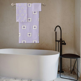 Betegelde Paarse Gouden Bloemen-Look Fractal Art L Bad Handdoek