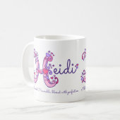 Betekenis naam Heidi hart bloem H monogram mok (Voorkant links)