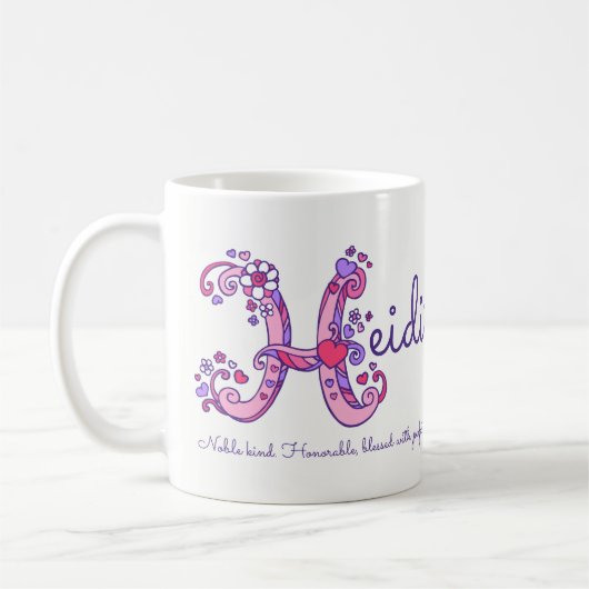 Betekenis naam Heidi hart bloem H monogram mok (Links)