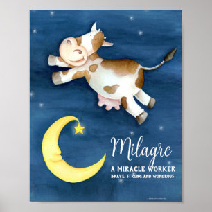 Betekenis naam Milagre gril koe kunst over de maan Poster