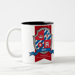 Betekenis van de naam Ray letter R vogel rood blau Tweekleurige Koffiemok