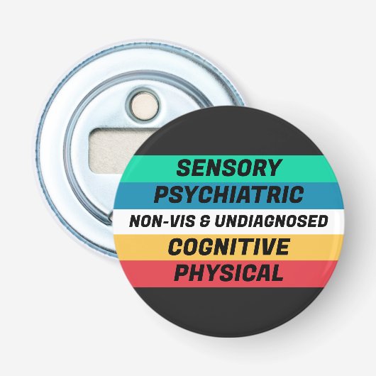 Betekenissen van de Disability Pride-vlag Button Flesopener (Voorkant)