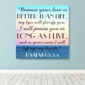 Beter dan het leven Bijbel Verse Psalm 63:3-4T Canvas Afdruk (Insitu (Houten vloer))