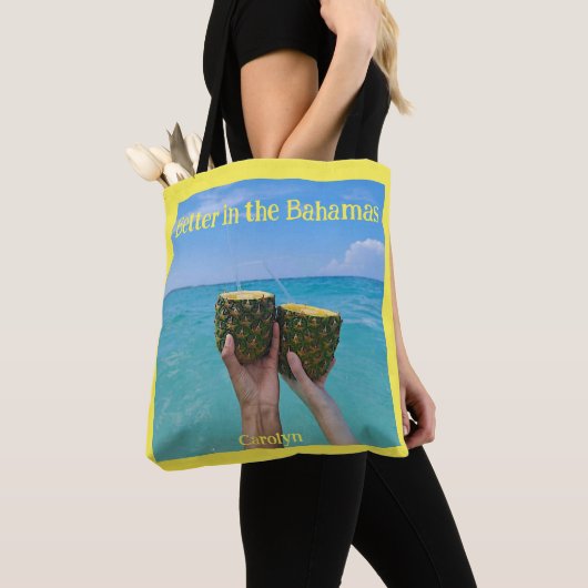 Beter in de Bahama's, ananasrum, jouw naam Tote Bag (Dichtbij)