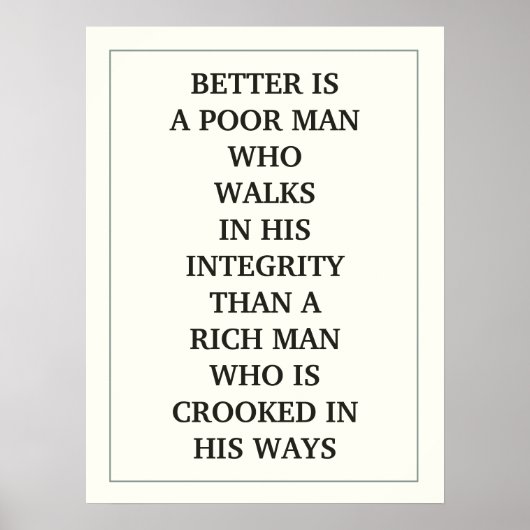 BETER IS EEN ARME MAN DIE IN ZIJN INTEGRITEIT WIL POSTER (Voorkant)