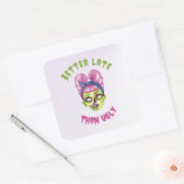 Beter laat dan een lelijk schattig zombiegezicht vierkante sticker (Envelop)