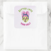 Beter laat dan een lelijk schattig zombiegezicht vierkante sticker (Tas)