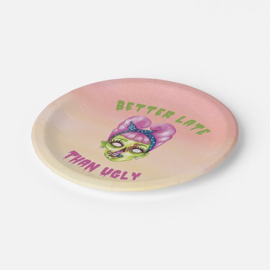 Beter laat dan Ugly Zombie Papieren Bordje (Gekanteld)
