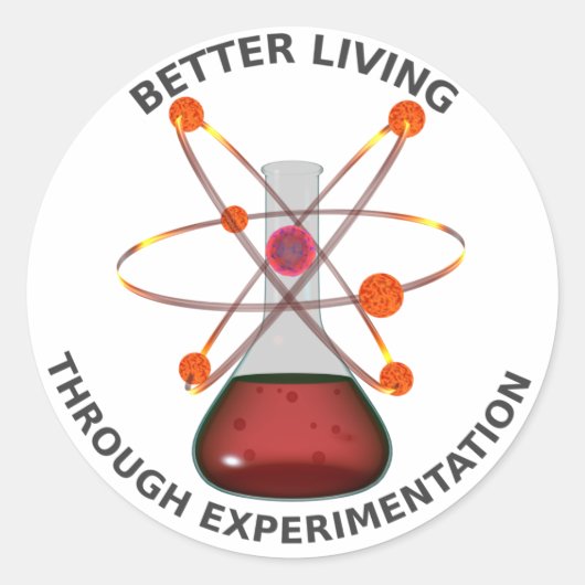 Beter leven dankzij experimenten ronde sticker (Voorkant)