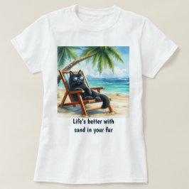 Beter leven op het strand Kattenliefhebbers T-shirt