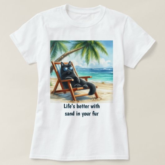 Beter leven op het strand Kattenliefhebbers T-shirt (Design voorkant)