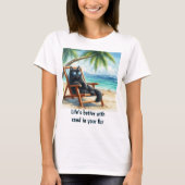 Beter leven op het strand Kattenliefhebbers T-shirt (Voorkant)