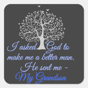 Beter Man voor mijn Grandson Blue Typography Tree Vierkante Sticker