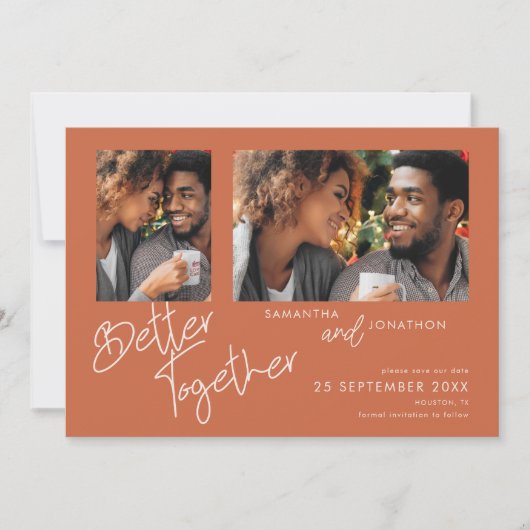 Beter samen 2 Foto Terracotta sparen de datum Save The Date (Voorkant)