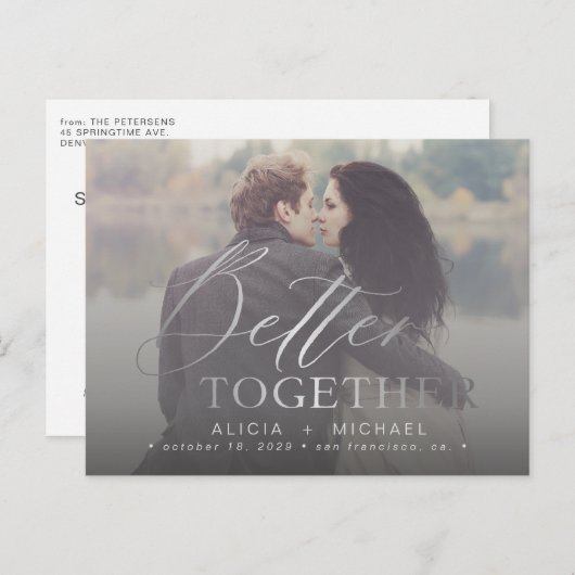 Beter samen de foto van de manuscriptbruiloft spar aankondigingskaart (Voorkant / Achterkant)