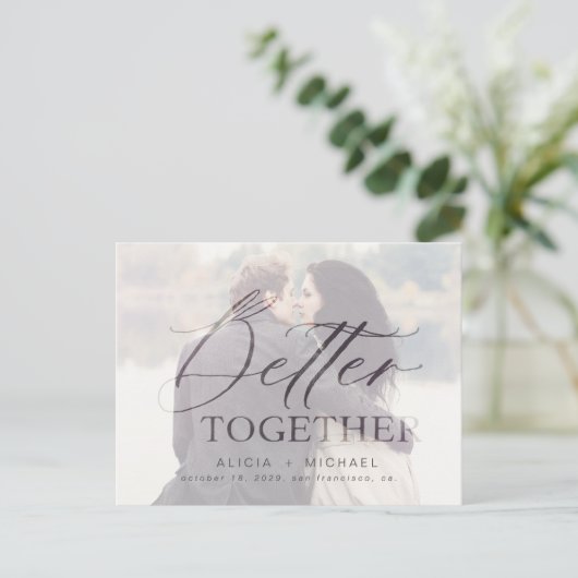 Beter samen de foto van de manuscriptbruiloft spar aankondigingskaart (Staand voorkant)