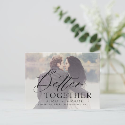 Beter samen de foto van de manuscriptbruiloft spar aankondigingskaart (Staand voorkant)